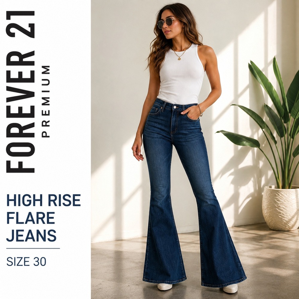 Forever 21 Premium Jeans Womens 30 Denim High Rise Dark Wash Bell Bottoms Flare